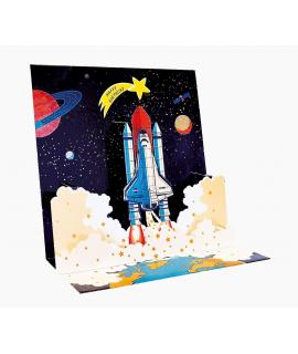 Pictura Tarjeta 3D Pop-Up - 16x16cm - Tematica del Espacio - Embolsada Individualmente - Incluye Sobre Blanco - Papel con Certif