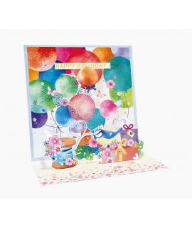 Pictura Tarjeta 3D Pop-Up - 16x16cm - Tematica Globos - Embolsada Individualmente - Incluido Sobre Blanco - Papel con Certificac