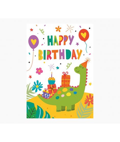 Pictura Tarjeta Zig-Zag - 15x22cm - Tematica Dinosaurios - Triptica sin Envoltorio - Incluye Sobre Blanco - Papel con Certificac