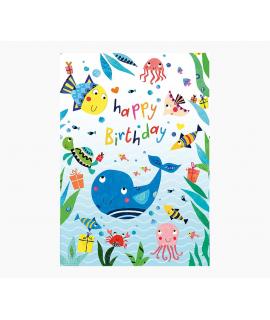 Pictura Tarjeta Zig-Zag - 15x22cm - Tematica Animales Marinos - Tarjeta Triptica - Incluye Sobre Blanco - Papel con Certificacio