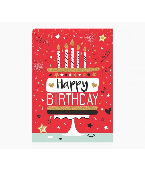 Pictura Tarjeta Zig-Zag - 15x22cm - Tematica Tarta de Cumpleaños - Triptica sin Envoltorio - Incluye Sobre Blanco - Papel con Ce