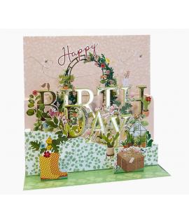 Pictura Tarjeta 3D Pop-Up - 16x16cm - Tematica Invernadero - Embolsada Individualmente - Incluye Sobre Blanco - Papel con Certif