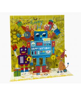 Pictura Tarjeta 3D Pop-Up - 16x16cm - Tematica Robots - Embolsada Individualmente - Incluido Sobre Blanco - Papel con Certificac