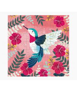 Pictura Tarjeta Puzzle Colibri de 49 Piezas + Tarjeta Plegada - Troquelado - 15.5x15.5cm - Incluye Sobre Blanco y Envoltorio de 