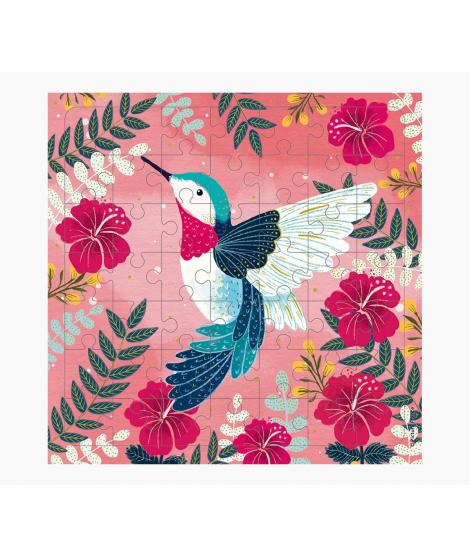 Pictura Tarjeta Puzzle Colibri de 49 Piezas + Tarjeta Plegada - Troquelado - 15.5x15.5cm - Incluye Sobre Blanco y Envoltorio de 