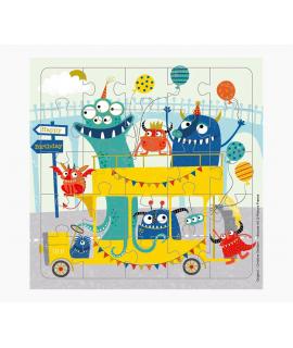 Pictura Tarjeta Puzzle Monstruos de 25 Piezas + Tarjeta Plegada - Troquelado - 15.5x15.5cm - Incluye Sobre Blanco y Envoltorio d