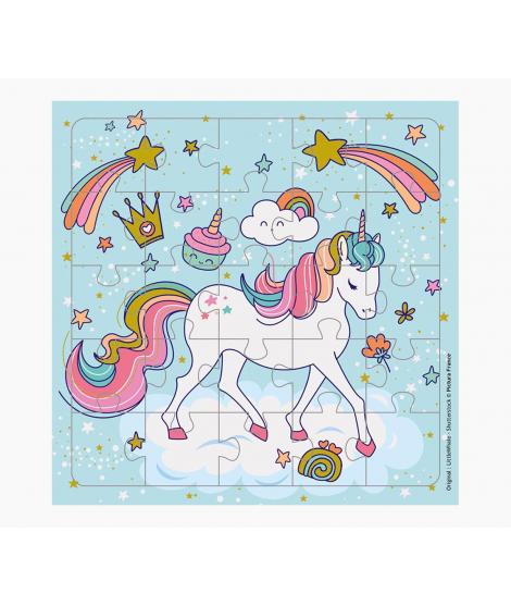 Pictura Tarjeta Puzzle Unicornio - 15.5x15.5cm - 25 Piezas - Tematica Unicornio - Incluye Tarjeta Plegada y Sobre Blanco - Certi