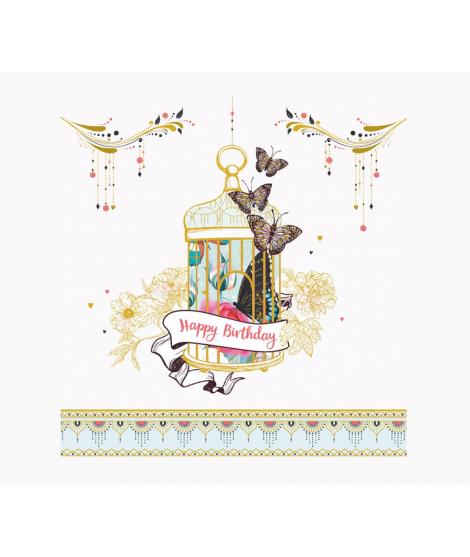 Pictura Tarjeta Arabesque - 16x16cm - Tematica Jaula de Pajaros - Tarjeta Triptica sin Envoltorio - Incluye Sobre Blanco - Papel