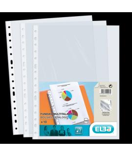 Elba Pack de 10 Fundas Multitaladro Standard Folio - Material de PP de 70? - Transparente y Cristalino