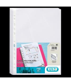 Elba Pack de 10 Fundas Multitaladro Standard A4 - Material de PP de 70? - Transparente y Cristalino