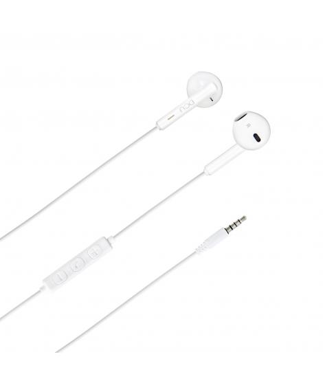 DCU Tecnologic Auriculares Jack 3.5mm Estereo Blanco con Microfono y Control de Volumen - Microfono Integrado para Llamadas Mano