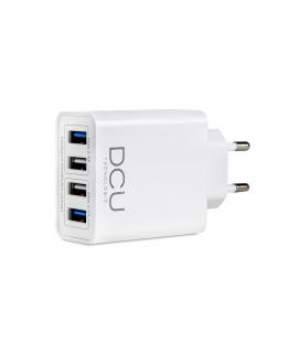 DCU Tecnologic Cargador Inteligente 4 Puertos USB - Carga Rapida para hasta 4 Dispositivos Simultaneamente - Color Blanco