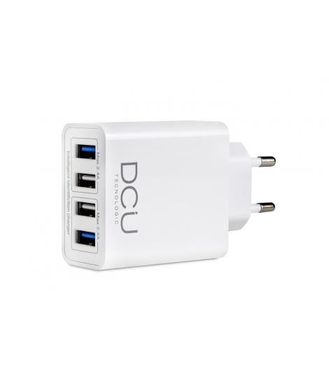 DCU Tecnologic Cargador Inteligente 4 Puertos USB - Carga Rapida para hasta 4 Dispositivos Simultaneamente - Color Blanco
