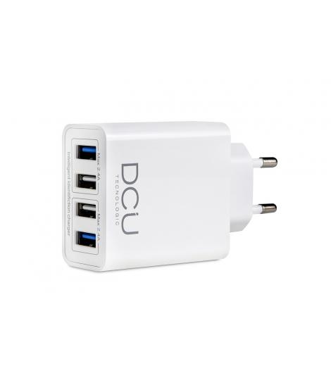 DCU Tecnologic Cargador Inteligente 4 Puertos USB - Carga Rapida para hasta 4 Dispositivos Simultaneamente - Color Blanco