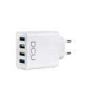 DCU Tecnologic Cargador Inteligente 4 Puertos USB - Carga Rapida para hasta 4 Dispositivos Simultaneamente - Color Blanco