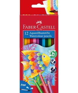 Faber-Castell Classic Colour Acuarelable Pack de 12 Lapices Hexagonales de Colores Acuarelables + Pincel - Resistencia a la Rotu