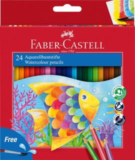Faber-Castell Classic Colour Acuarelable Pack de 24 Lapices de Colores Hexagonales Acuarelables + Pincel - Resistencia a la Rotu