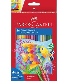 Faber-Castell Classic Colour Acuarelable Pack de 36 Lapices Hexagonales de Colores Acuarelables + Pincel - Resistencia a la Rotu