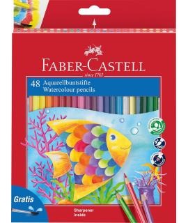 Faber-Castell Classic Colour Acuarelable Pack de 48 Lapices de Colores Hexagonales Acuarelables + Pincel - Resistencia a la Rotu