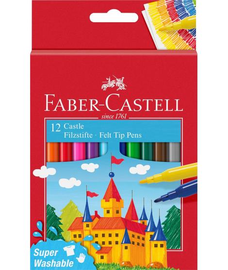 Faber-Castell Castle Pack de 12 Rotuladores - Tinta con Base de Agua Lavable - Colores Surtidos