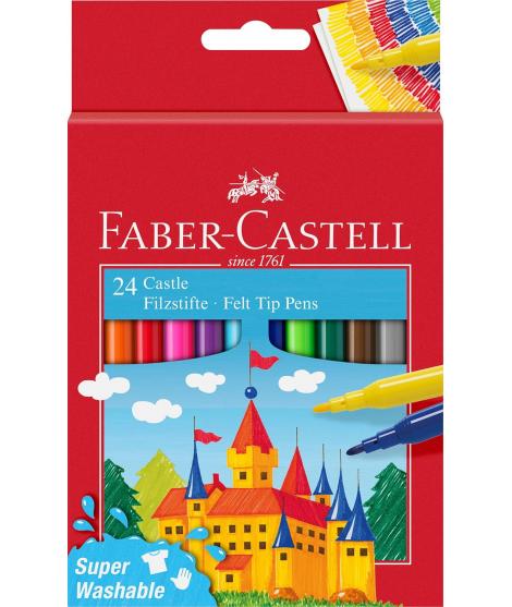 Faber-Castell Castle Pack de 24 Rotuladores - Tinta con Base de Agua Lavable - Colores Surtidos