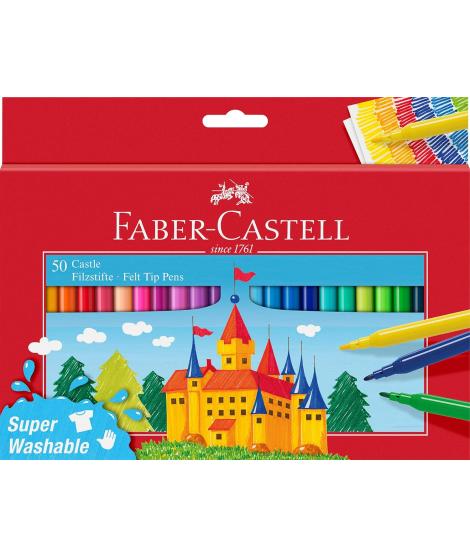 Faber-Castell Castle Pack de 50 Rotuladores - Tinta con Base de Agua Lavable - Colores Surtidos