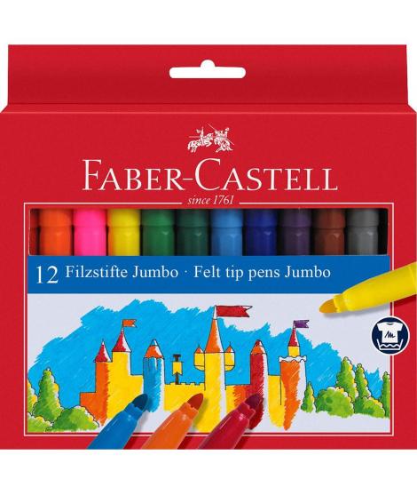 Faber-Castell Jumbo Pack de 12 Rotuladores Punta Gruesa - Tinta con Base de Agua Lavable - Colores Surtidos