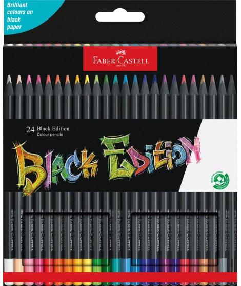 Faber-Castell Black Edition Pack de 24 Lapices de Colores - Mina Supersuave - Madera Negra - Ideales para Dibujo sobre Papel Cla