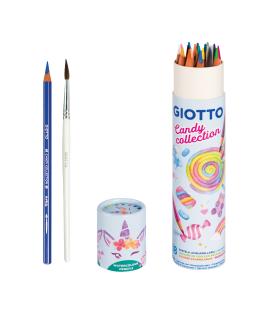 Giotto Candy Collection Acquarell Bote de 18 Lapices de Colores Acuarelables Hexagonales + Pincel - Colores Surtidos