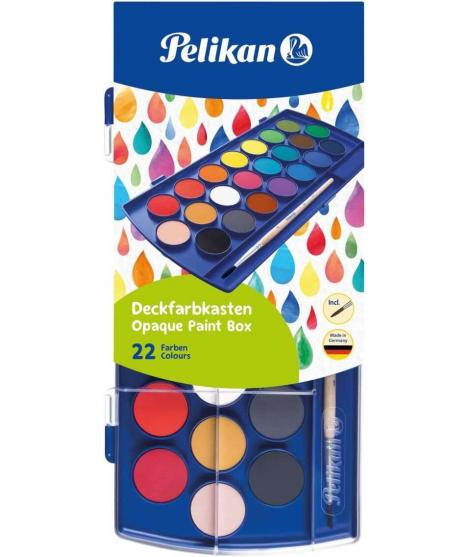 Pelikan Acuarelas Escolares - 22 Colores - Faciles de Diluir - Resistentes a la Luz - Incluye 1 Pincel