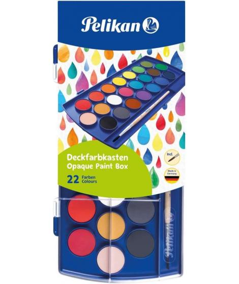 Pelikan Acuarelas Escolares - 22 Colores - Faciles de Diluir - Resistentes a la Luz - Incluye 1 Pincel