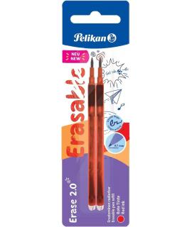 Pelikan Blister 2 Recambio de Borrador Erase 2.0 - Ideal para Lapices y Boligrafos - Color Rojo