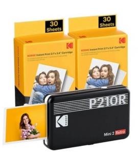Kodak Mini 2 Retro Pack de Impresora Fotografica Portatil Bluetooth + 60 Hojas de Papel Fotografico - Formato de Impresion 5,3x8