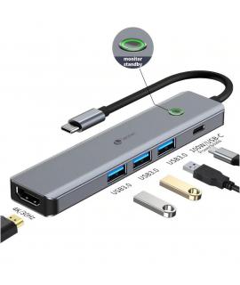 Leotec Adaptador 5 en 1 USB-C a 1xHDMI, 3xUSB-A 3.0,  1xPD 100W+USB-C - Color Gris