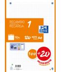 Oxford School Recambio A4 120 Hojas Cuadricula 5x5mm - 4 Taladros - Banda de Color Naranja