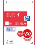 Oxford School Recambio A4 120 Hojas 1 Linea - 4 Taladros - Banda de Color Rojo
