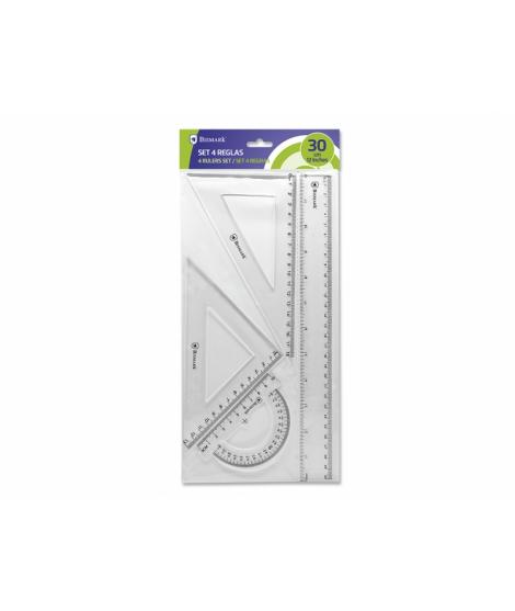 Bismark Pack de Reglas para el Colegio - Incluye Regla de 30cm - Escuadra de 12,5cm - Cartabon de 17.5cm - Transportador de 10cm