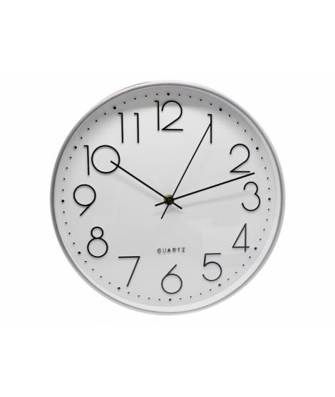 Bismark Reloj Oficina Plata - Marco Plastico - Lente de Cristal - Manecillas de Aluminio - Esfera de PVC - Color Plata