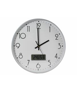 Bismark Reloj Oficina Blanco con Digital - Numeros Negros - Cristal Exterior - Manecillas de Aluminio - Marcador Digital de Temp