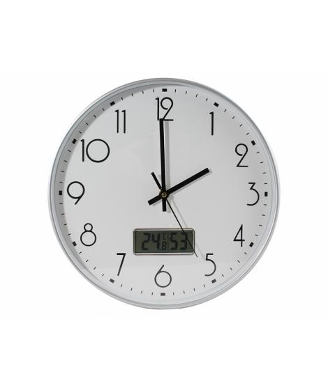 Bismark Reloj Oficina Blanco con Digital - Numeros Negros - Cristal Exterior - Manecillas de Aluminio - Marcador Digital de Temp