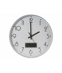 Bismark Reloj Oficina Blanco con Digital - Numeros Negros - Cristal Exterior - Manecillas de Aluminio - Marcador Digital de Temp