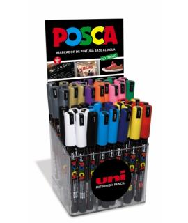 Posca PC-1MR Expositor de 48 Marcadores de Pintura - Punta Roller de Fibra 0.7mm - Tinta Pigmentada Base al Agua - Resistente a 