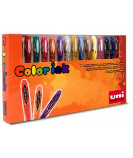 Uni-ball UM-120 Signo Estuche de 15 Rollers de Tinta Gel - Punta de Bola 0.7mm - Tinta Resistente al Agua y Luz - Color Surtido