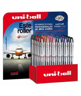 Uni-ball Vision Elite UB-200 Expositor de 36 Rollerballs de Tinta Liquida - Punta de Bola 0.8mm - Sistema Antifugas para Viajes 