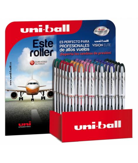 Uni-ball Vision Elite UB-200 Expositor de 36 Rollerballs de Tinta Liquida - Punta de Bola 0.8mm - Sistema Antifugas para Viajes 