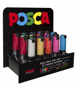 Posca PC-8K Expositor de 20 Marcadores de Pintura - Punta Biselada Acrilica 8mm - Tinta Base al Agua - No Permanente - Resistent