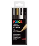 Posca PC3M Pack de 4 Marcadores de Pintura - Punta Conica 0.9-1.3mm - Tinta Base al Agua - Resistente a la Luz - No Permanente -