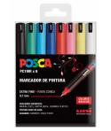 Posca PC1MR Pack de 8 Marcadores de Pintura - Punta Roller de Fibra 0.7mm - Tinta Pigmentada Base al Agua - Resistente a la Luz 