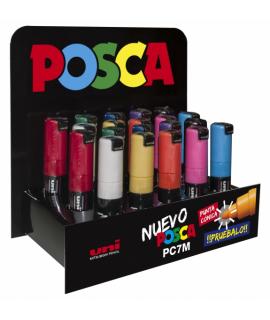 Posca PC-7M Expositor de 20 Marcadores de Pintura - Punta de Bala 4.5-5.5mm - Tinta Base al Agua - Resistente a la Luz - Color S