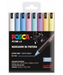 Posca PC1MR Pack de 8 Marcadores de Pintura - Punta Roller de Fibra 0.7mm - Tinta Pigmentada Base al Agua - Resistente a la Luz 